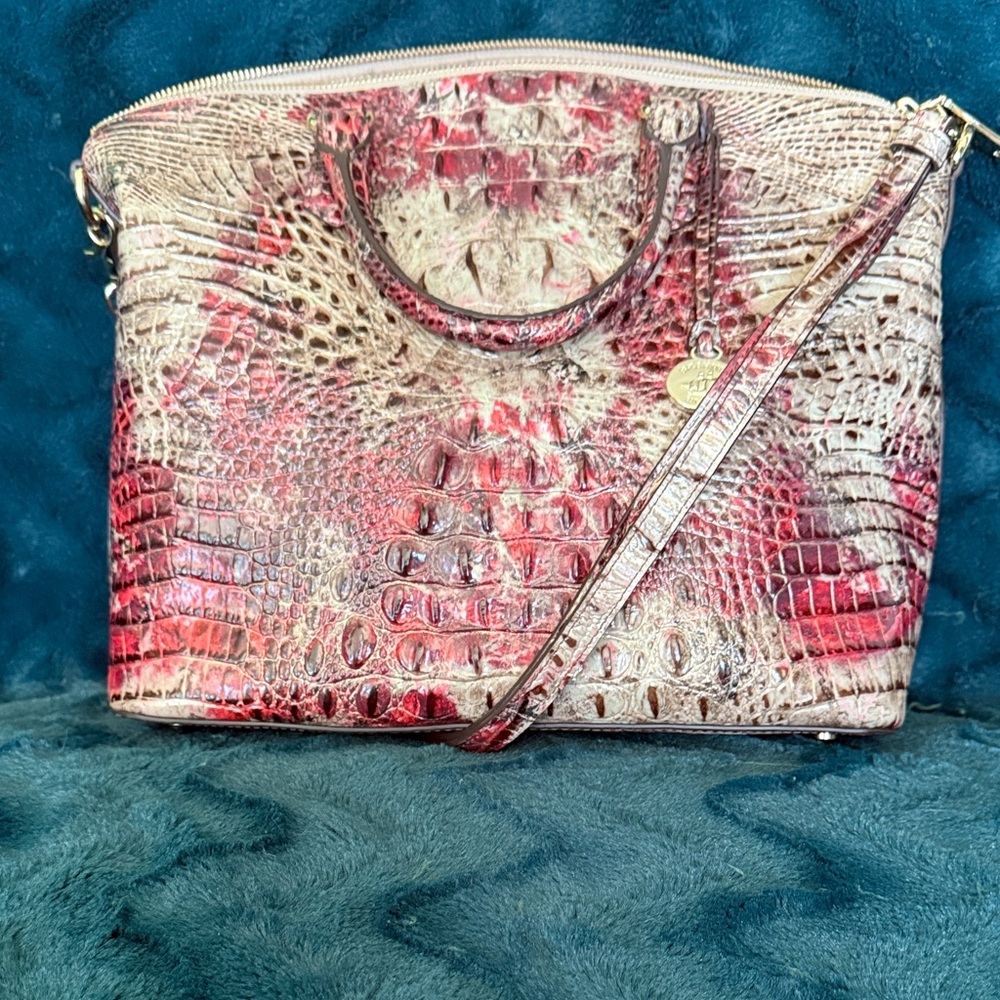 Brahmin Red and Cream Crocodile-Embossed Crossbody Bag